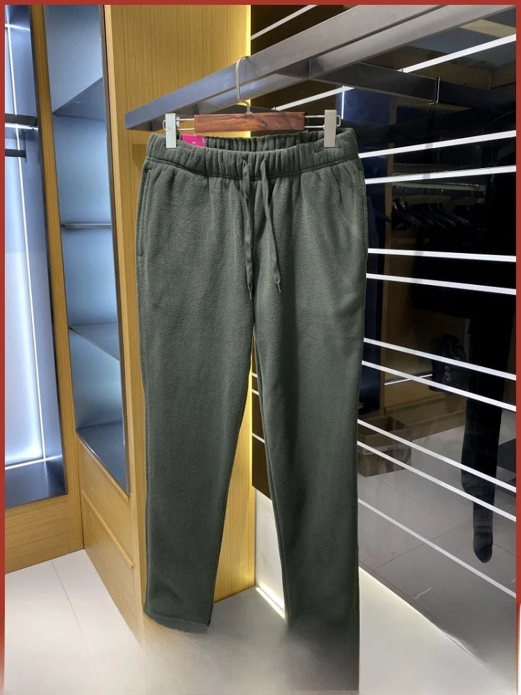 

Warm Fce Lined Outdoor Casual Pants Youth Straight Leg mid Waist Elastic Micro Stretch Thi Autumn Winter Leisure Trousers