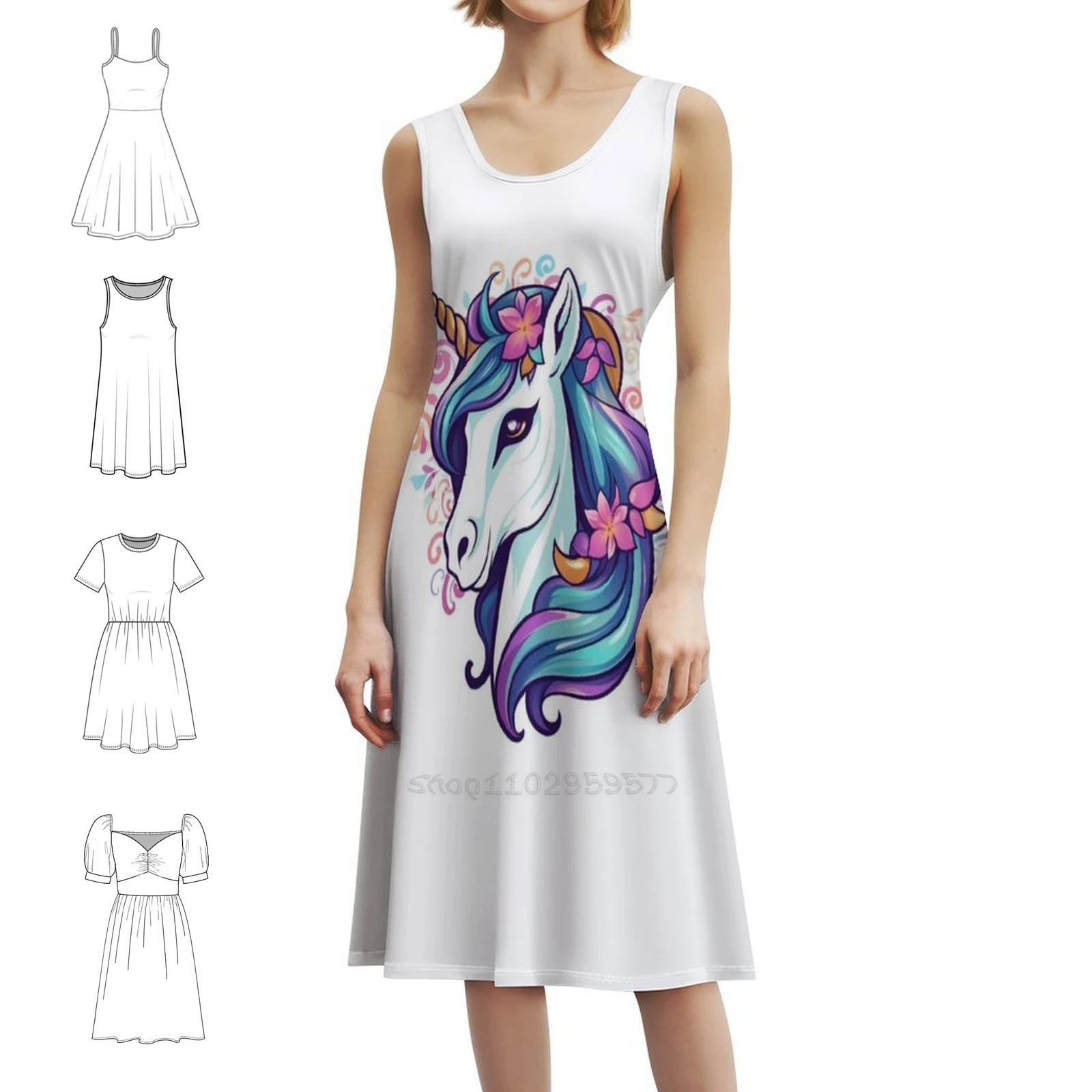 

Радужное богемное платье без рукавов с единорогом и несколькими принтами, пляжное платье для отдыха и отдыха, Радужное яркое красочное вечерние платье с единорогом