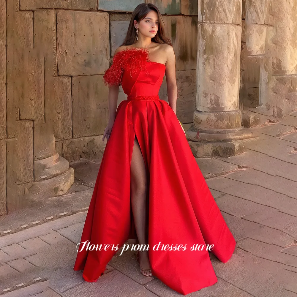 

Flowers Prom One Shoulder Party Dresses Feathers Prom Dresses with Belt Special Occasion Dress فساتين مناسبة رسمية Customized