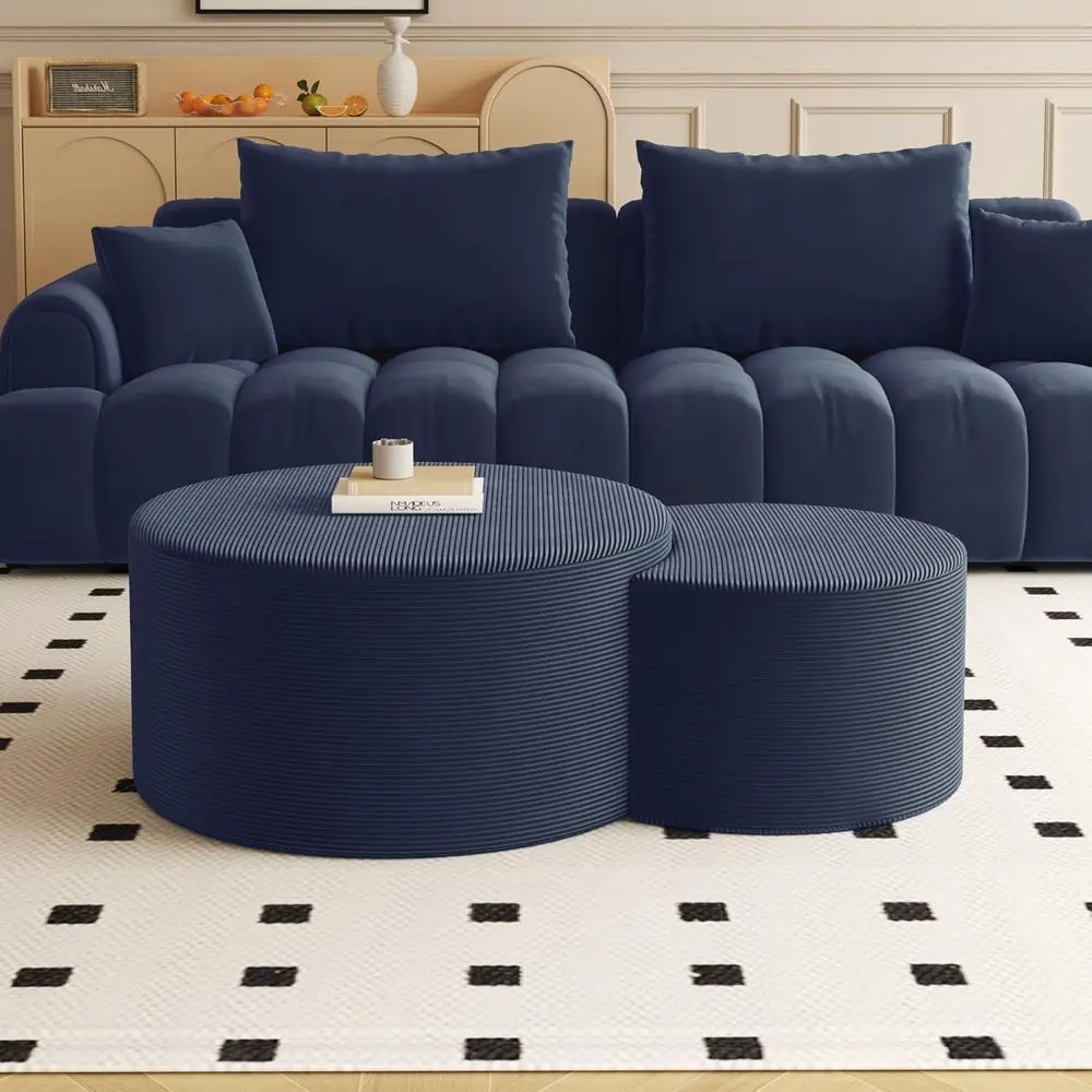 

Комплект круглых прикроватных столиков с обивкой из вельвета, 32 и 17 дюймов, для гостиной или прихожей, синий, сборка не требуется