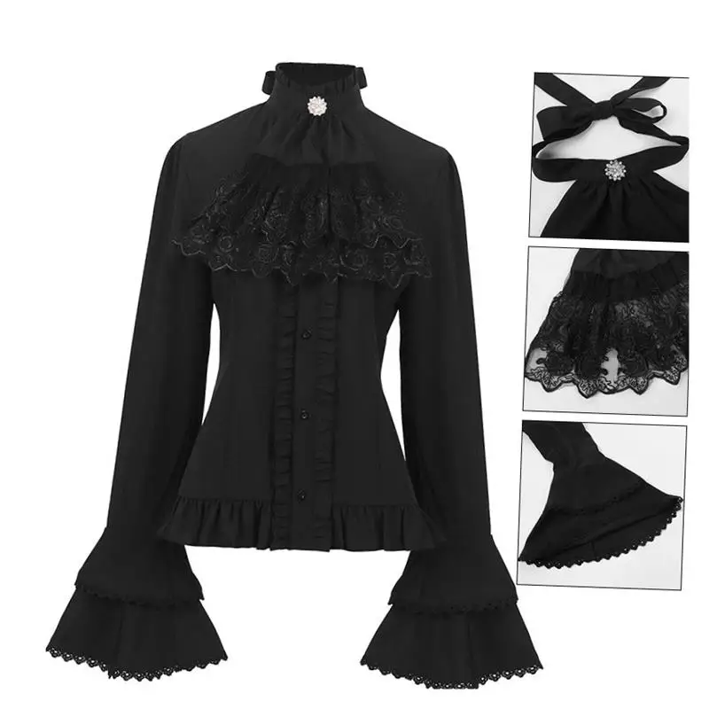 قميص نسائي مطوي لحفلات الهالوين وأزياء العصور الوسطى، زي مسرحي عرقي مصنوع من البوليستر، إصدار الربيع