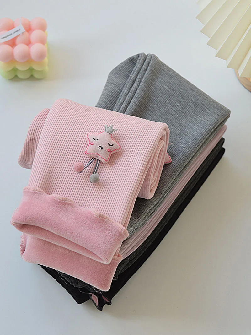 Children Cute Stereoscopic Stars Render Pants Girls Outwear Warm Trousers 1-7T Kids Winter Thicken Leggings