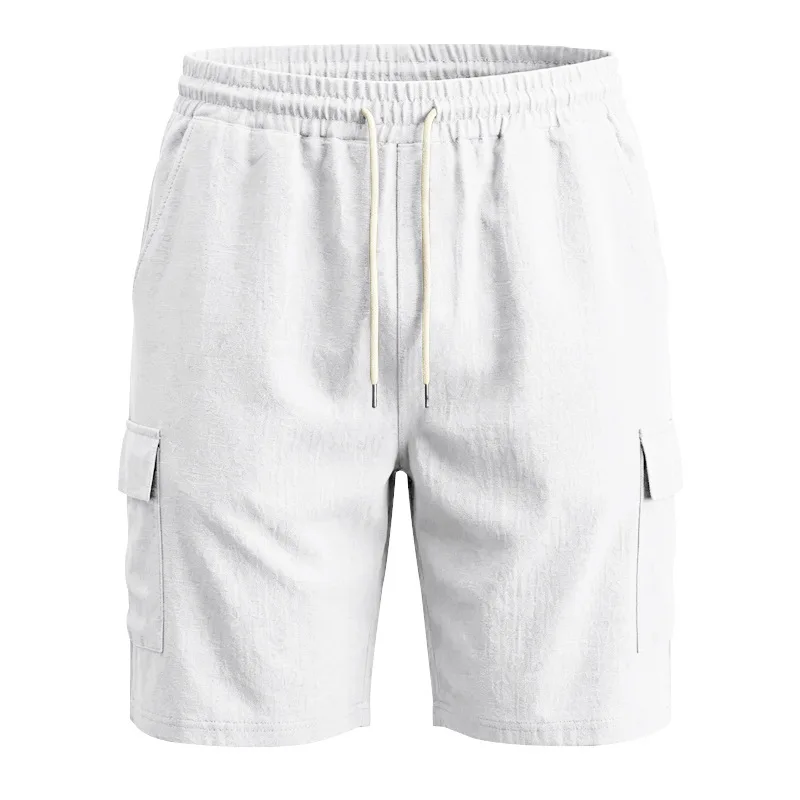 Amerikanische Multi-Pocket-Overalls für Herren, Outdoor-Sport und Freizeit, lockere, einfarbige Leinen-Overalls, Fünf-Punkt-Shorts – Detail 4