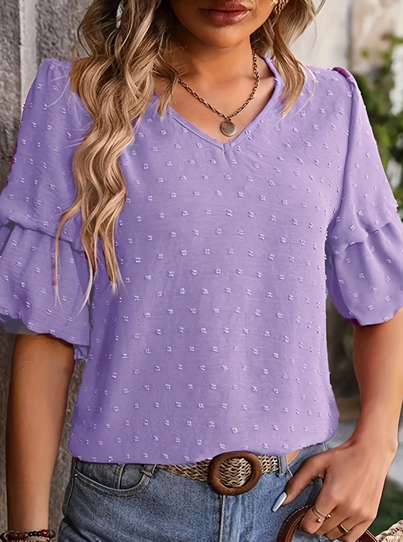 Camisa morada de talla grande para mujer, camisa elegante elegante de verano, camisa informal a la moda para mujer, camisa de talla grande para mujer, elegante de verano