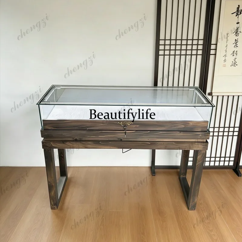Solid wood glass display case Jade jewelry display case Museum display case