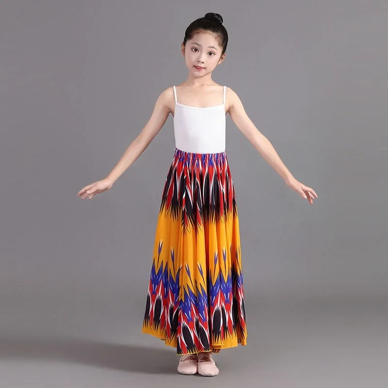 Kid Girl Opening Dance Bullfighting Flamenco Skirts classical dance Butterflies & Ears of wheat printed Performance Stage skirt