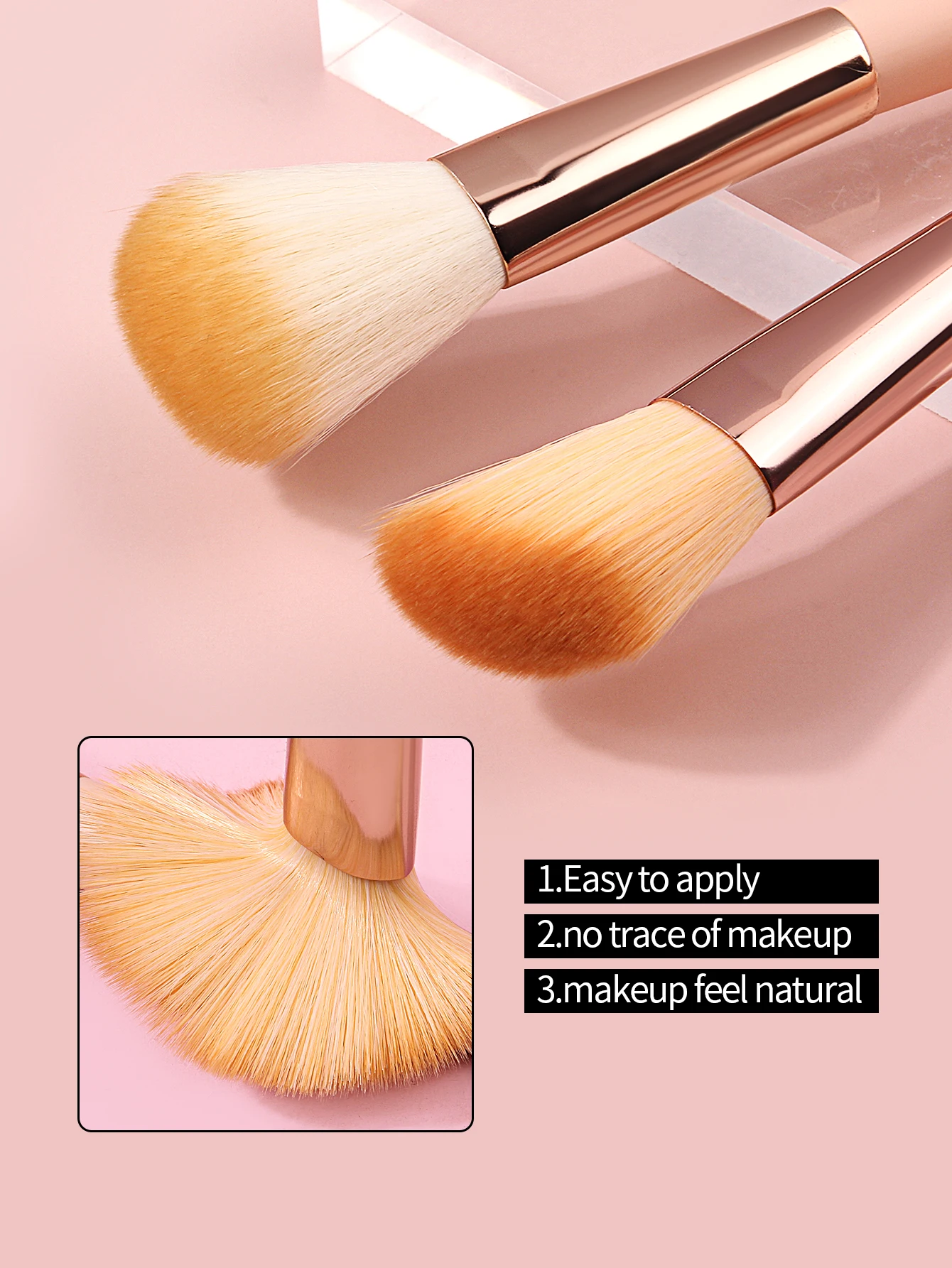 Pennello per fard in polvere smussato a testa tonda a setole morbide con manico in legno da 2 pezzi, uno strumento multiuso per pennelli per trucco viso per principianti