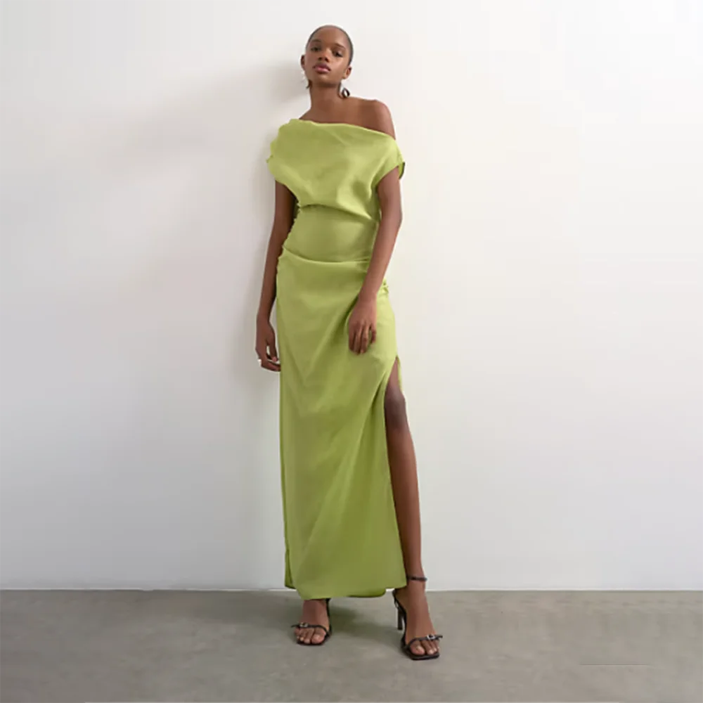 

2026 Women's Formal Evening Gowns One Shoulder Sleeveless Pleated Side Split Straight Evening Dresses Elegant Formal Party Gowns