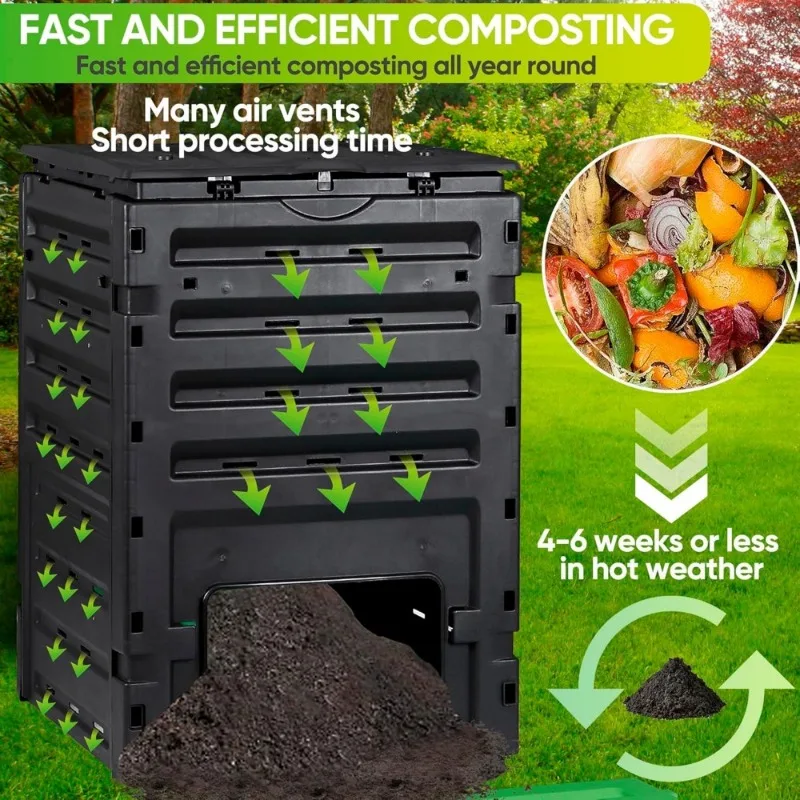 Garden Compost Bin from BPA Free Material -120 Gallon(450 L) Large Compost Bin Aerating Outdoor Compost Box Easy Assembling