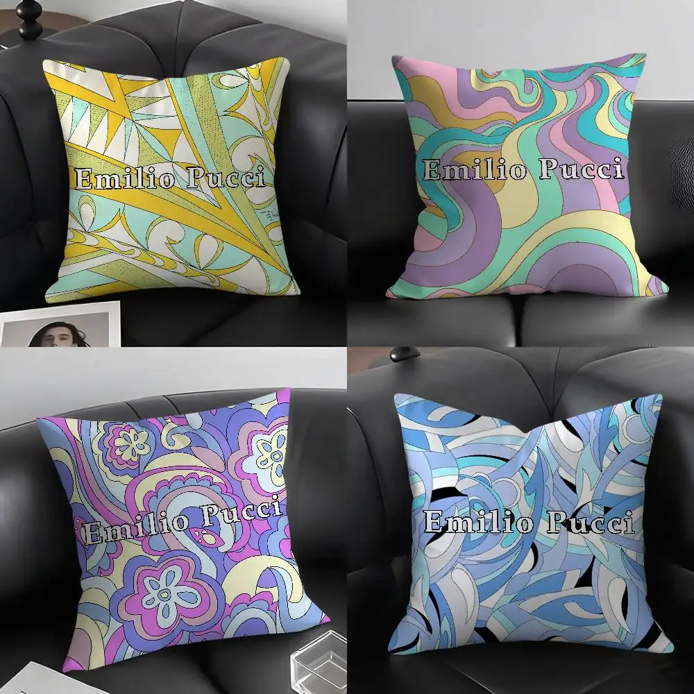 Fashion E-EE-Emilio logo P-Pucci Pillow Case Home Dorm Chair Back Short Plush Double-sided Printing Nap Time Cushion Cover