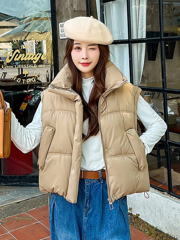 Vielleicht 2024 New Casual Cropped Stand Collar Womens Winter Puffer Jacket Clothes Detachable Sleeves Short Parkas Coat Outwear