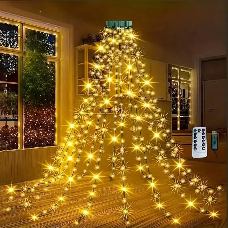 400LED Christmas Tree Lights with Circular Base, USB Powered Remote Control, 8 Modes Fairy String Lights for Indoor Outdoor Xmas