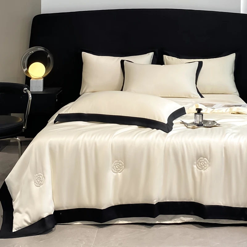 4Pcs High-end Light Luxury Ice Silk Summer Quilt Cool Air-Conditioning Blanket 2025 New Bedding Machine Washable For Summer