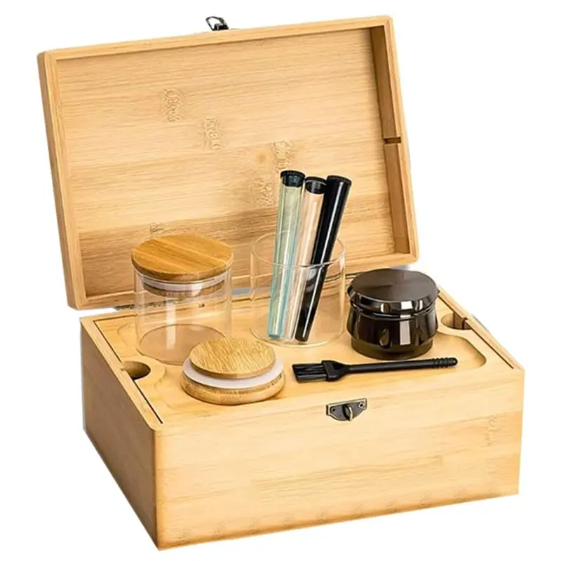 

【ORNAMENT】Деревянный набор для хранения с замком-ключом – большой бамбуковый ящик для хранения со съемным поддоном – декоративный набор коробок