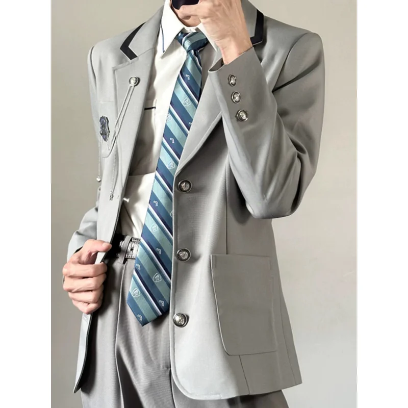 Japanese School Style DK Uniform Set - Embroidered Crest Blazer & Shirt Tie Trousers Vintage Instagram Campus Fashion Suit
