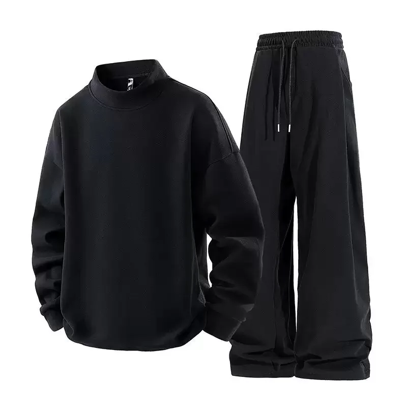 

Весенне-осенний новый спортивный костюм из однотонной ткани: худи и спортивные брюки для мужчин, повседневный, свободный крой, большие размеры, высокое качество, комплект из двух предметов.