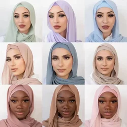 Hijab Chiffon Define com Correspondência Cap Cor, Lenços muçulmanos, Underscarf xale, mesma cor Jersey, Inner Caps