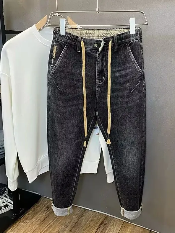 

Мужские джинсы облегающего кроя с эластичной резинкой на талии, удобная одежда, универсальная повседневная одежда с микроконусом, модная одежда на все сезоны