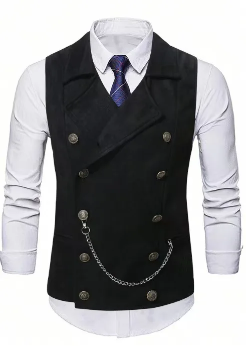 Men's Double Breasted Vest with Chain, Formal Business Waistcoat, Multi-Color Office Wedding Sleeveless Jacket - view 4