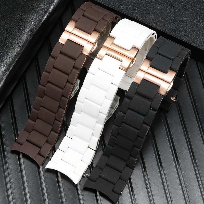 Silicone Coated Precision Steel Watch Strap Substitute AR5890/5891/5906/5921 Series Curved Interface Rubber Watchband 20/23mm