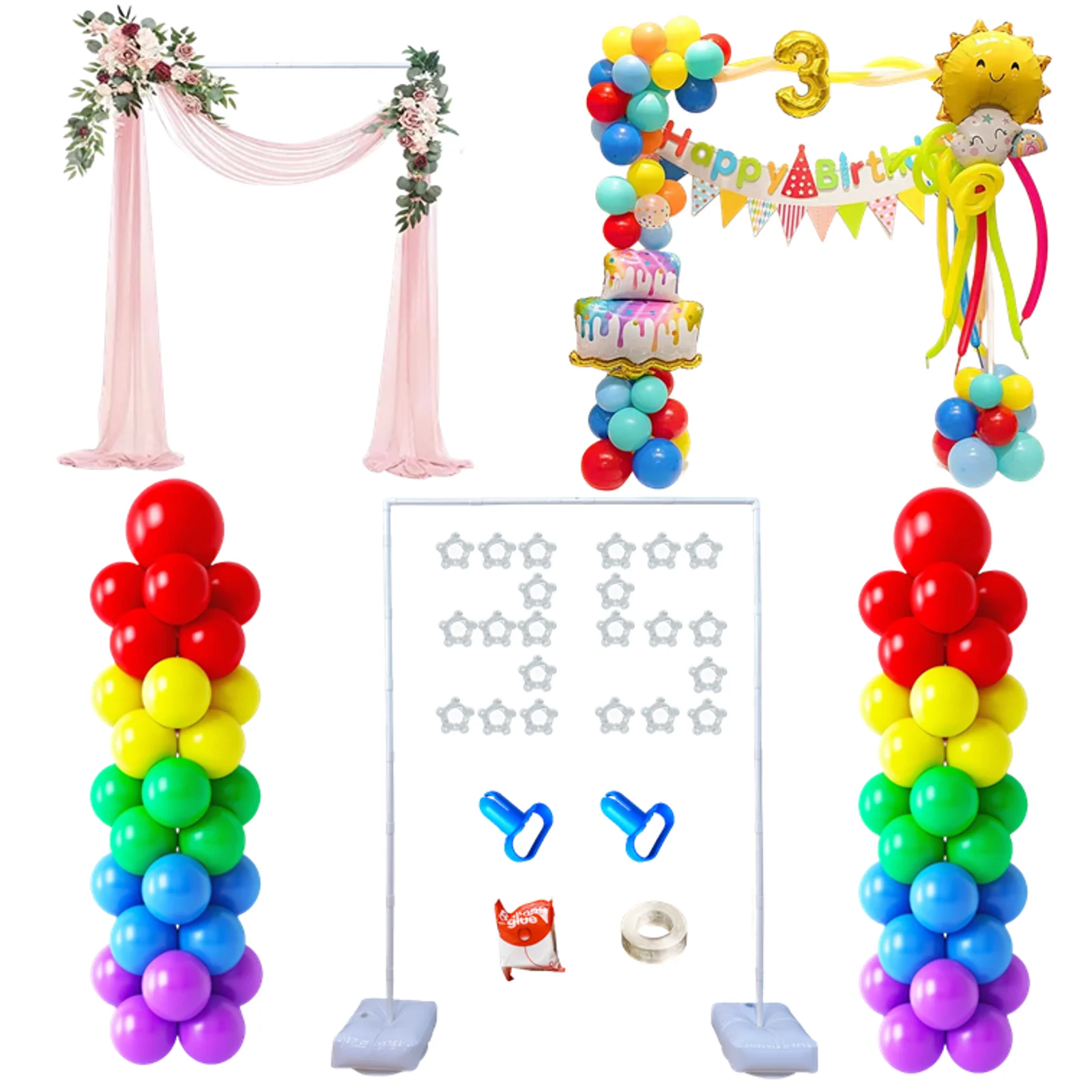 6.3ft High Square Balloon Arch Stand with Base, Multifunctional Balloon Column Kit Set for Wedding Birthday Party Bridal Shower