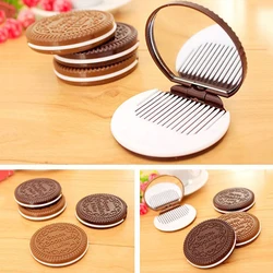 Portable Mini Pocket Mirror With Comb Brown Cute Chocolate Cookie Shaped Design Mirror Makeup Chocolate Folding Comb Makeup Gift