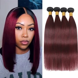1b 99j Burgundy Human Hair Bundles Ombre Wine Red Bone Straight Human Hair 1/3 /4 Pcs Colored Brazilian Virgin Hair Extensions