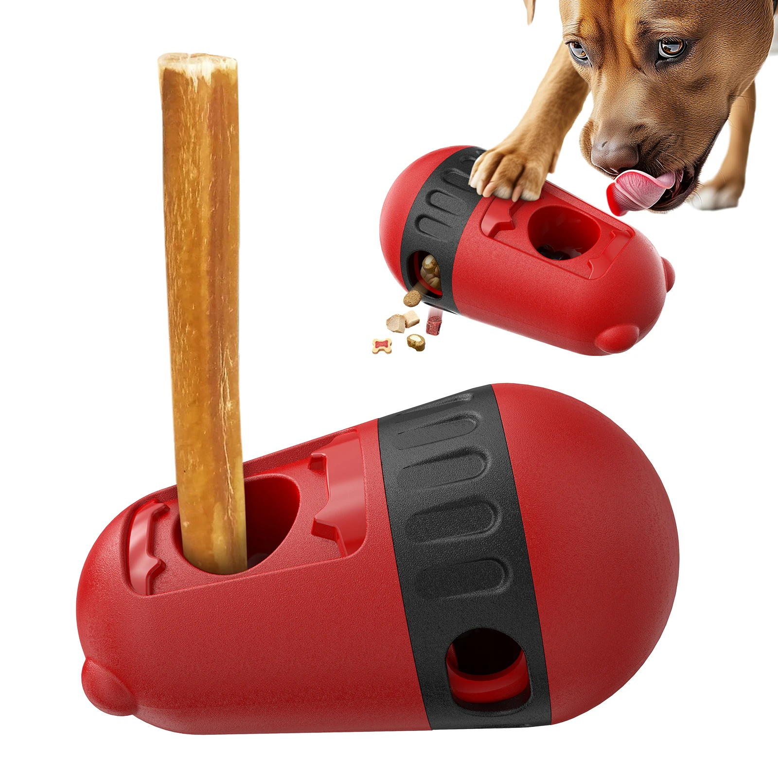 Soporte de palo Bully, juguete para perros, bola alimentadora lenta, juguete dispensador de alimentos para perros pequeños y medianos, diseño de rodamiento Irregular, juguetes para perros