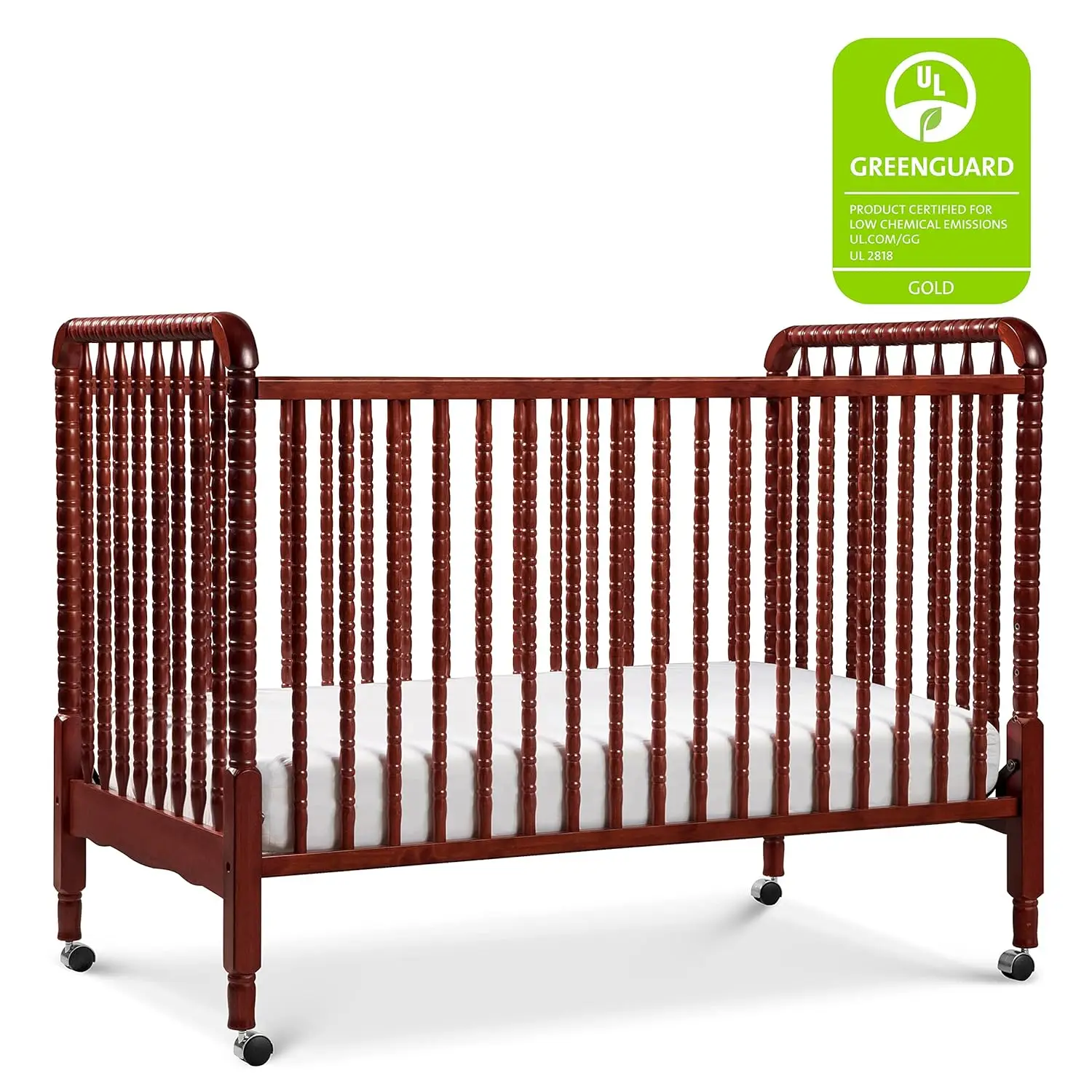 DaVinci Jenny Lind 3-in-1 Convertible Crib in Rich Cherry, Removable Wheels, Greenguard Gold Certified