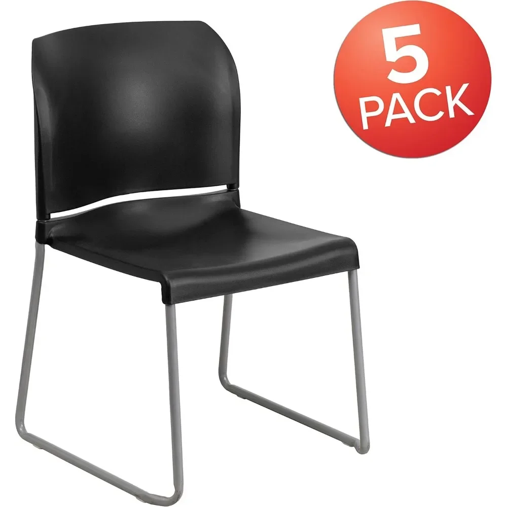 Contoured Stacking Chairs for Waiting Rooms and Offices, Ergonomic Lobby Chairs with Curved Set of 5, Black