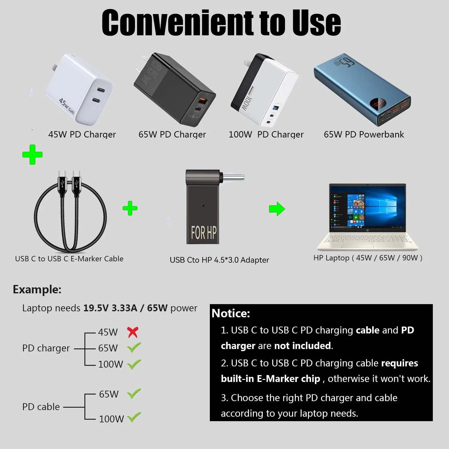 ​100W USB Type C Fast Charging Adapter Plug Connector Universal USB C Laptop Charger Converter for Dell Asus Hp Acer Lenovo