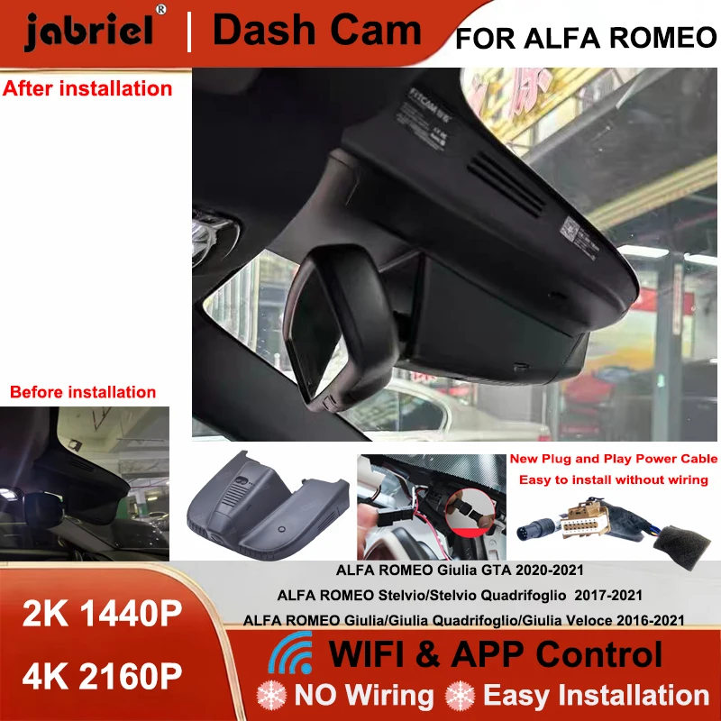 

Jabriel Dash Cam 2K 4K wifi Car DVR for ALFA ROMEO Stelvio Quadrifoglio for ALFA ROMEO Giulia Quadrifoglio GTA Veloce 2016-2021