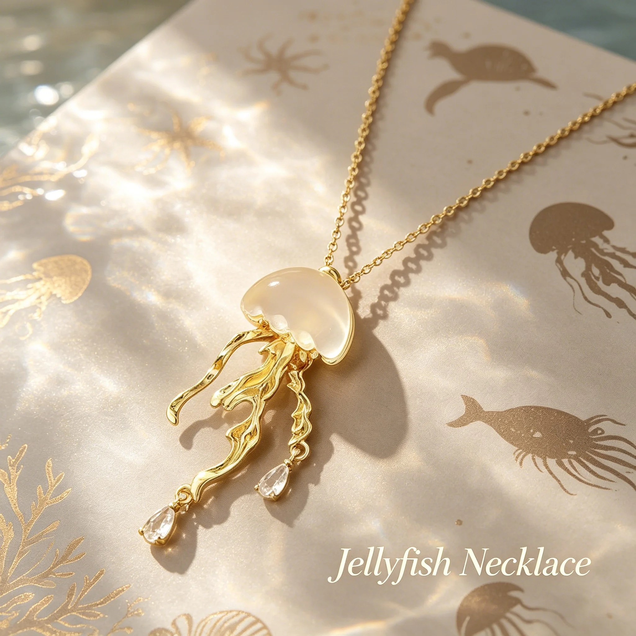 Ocean Jellyfish Pendant Necklace Flowing Tentacle Silhouette Coastal Style Daily Gift