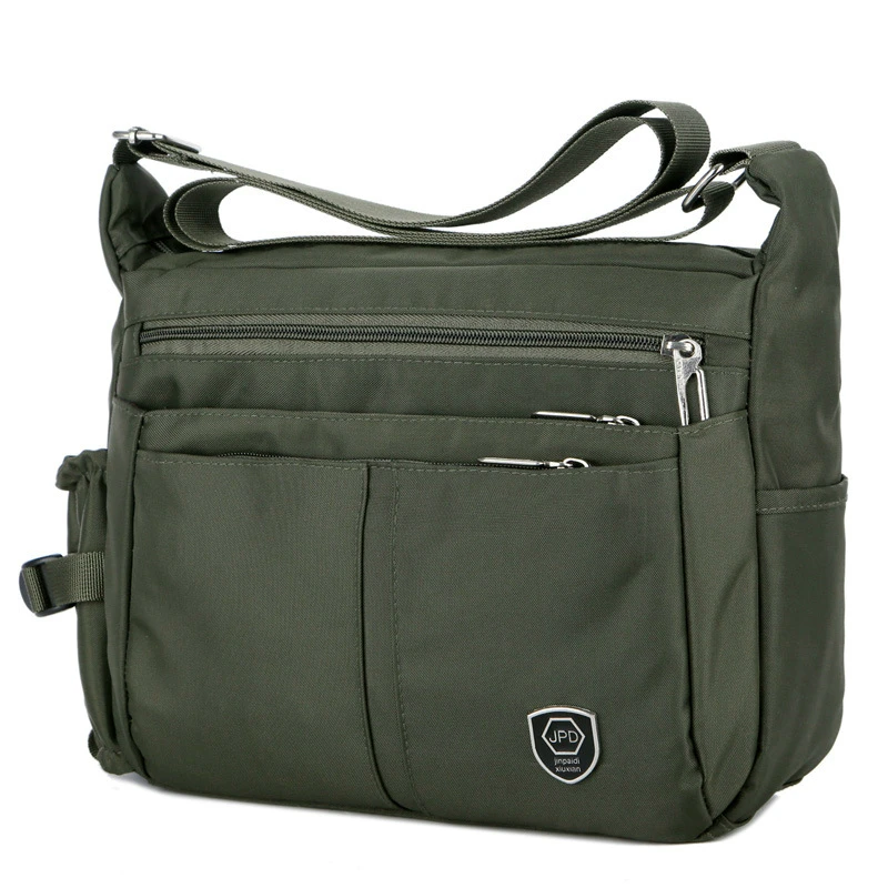 Męska torba na ramię typu messenger, odporna na zachlapania, z nylonu Oxford, o dużej pojemności, pozioma torba crossbody z boczną kieszenią na bidon.