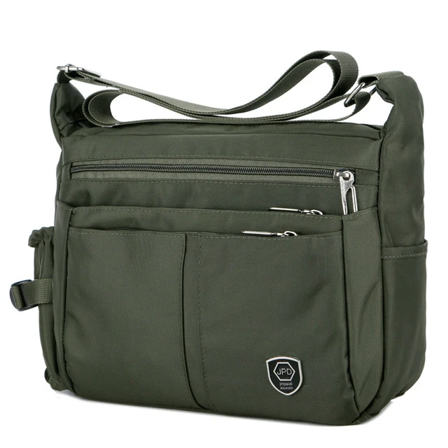 Męska torba na ramię typu messenger, odporna na zachlapania, z nylonu Oxford, o dużej pojemności, pozioma torba crossbody z boczną kieszenią na bidon.