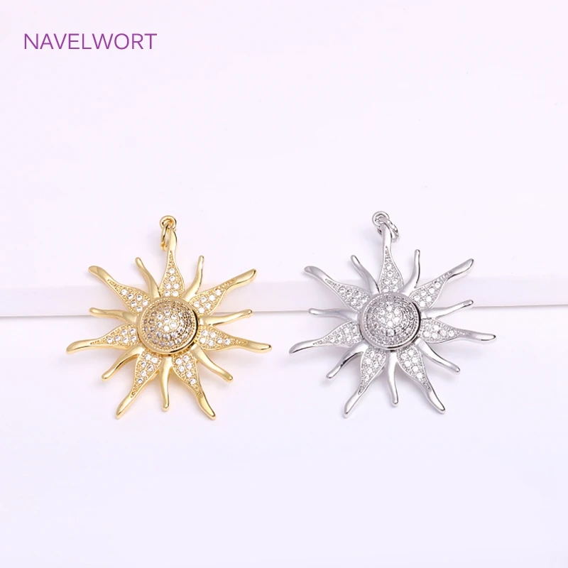 Trendy Gold Color Sun Charms For Jewelry Making Brass Inlaid Zircon Round Sun Pendants DIY Necklace Making Findings Wholesale