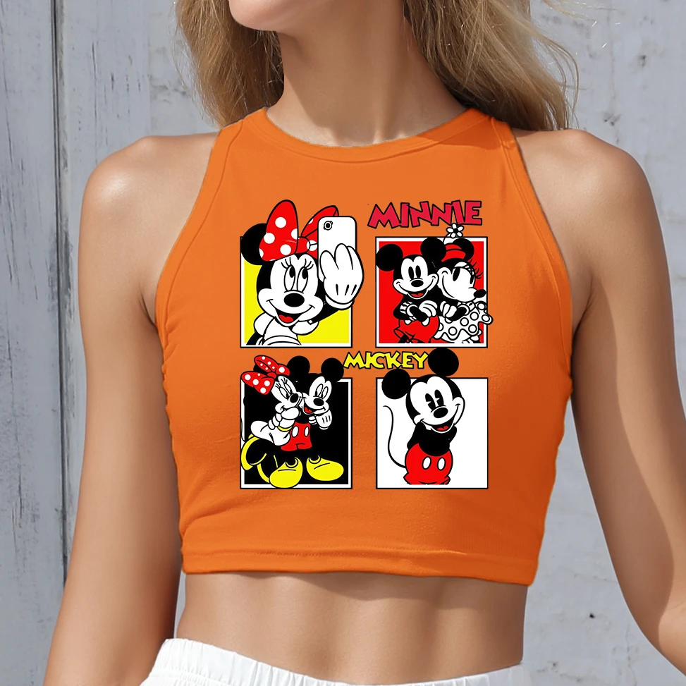 

Сексуальный укороченный топ, женский жилет с рисунком аниме Диснея, футболки без рукавов с открытыми плечами, летние повседневные модные женские топы на бретелях Y2K
