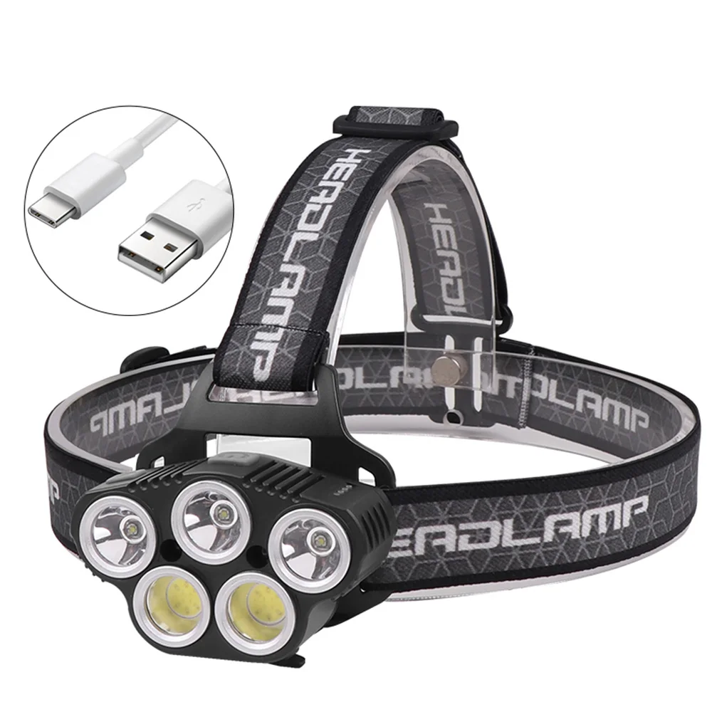 USB Rechargeable Headlamp Portable 5LED Headlight Built in Battery Torch Portable Working Light Fishing Camping Head Light Torch