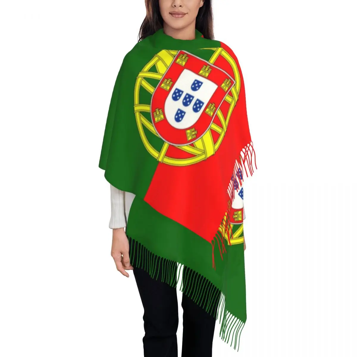 Personalized Printed Flag Of Portugal Scarf Men Women Winter Fall Warm Scarves Portuguese Republic Coat of Arms Shawls Wraps