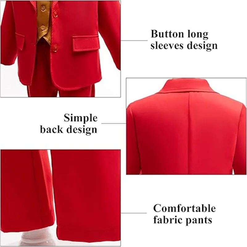 Boys Movie Joker Outfits Formal Red Suit Jacket With T-Shirt Vest Pants Sets For Halloween Christmas Birthday Party Dress Up