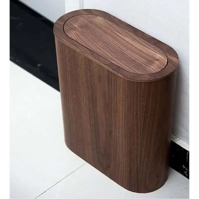 Solid Wood Paper Basket Nordic Wooden Trash Can Large-capacity with Lid Kitchen Trash Can Creative Kitchen Storage Supplies