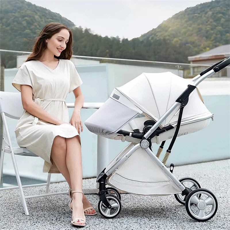 Luxe Kinderwagen Eivormige Stoel Voor Pasgeboren Met Één Hand Achterover Leunen Kinderwagen Compacte Tweeweg Draagbare Opvouwbare Kinderwagen