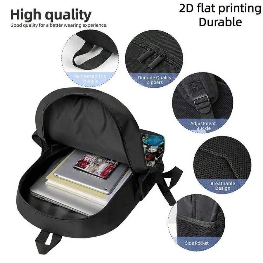 Lightweight Large Capacity Backpack With Abstract Collage Print Adjustable Straps Casual Travel Daypack For Commuting College