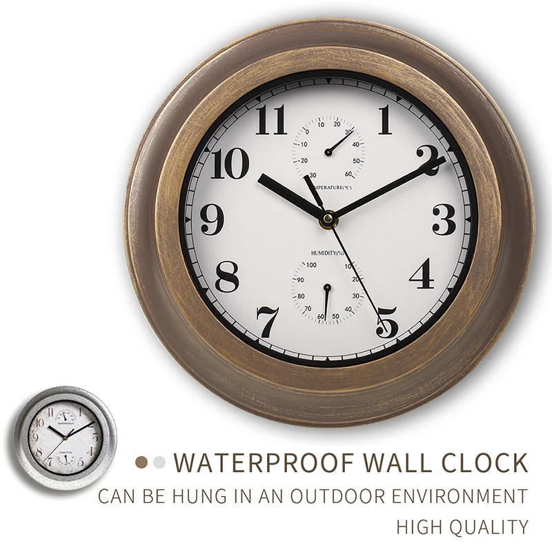 28 cm Retro-Wanduhr für den Außenbereich, wasserdichte Wanduhr, stilvolle, leise Wanduhr für Badezimmer, Küche, Terrasse, Geschäft, Wohnzimmer, dekorativ