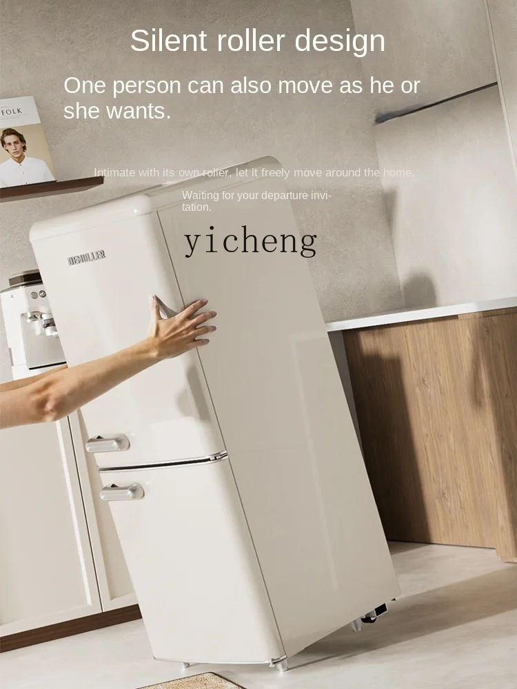 Retro Refrigerator Mini Small Household Rental Room Dormitory Double Door Energy Saving Power Saving Freeze Storage