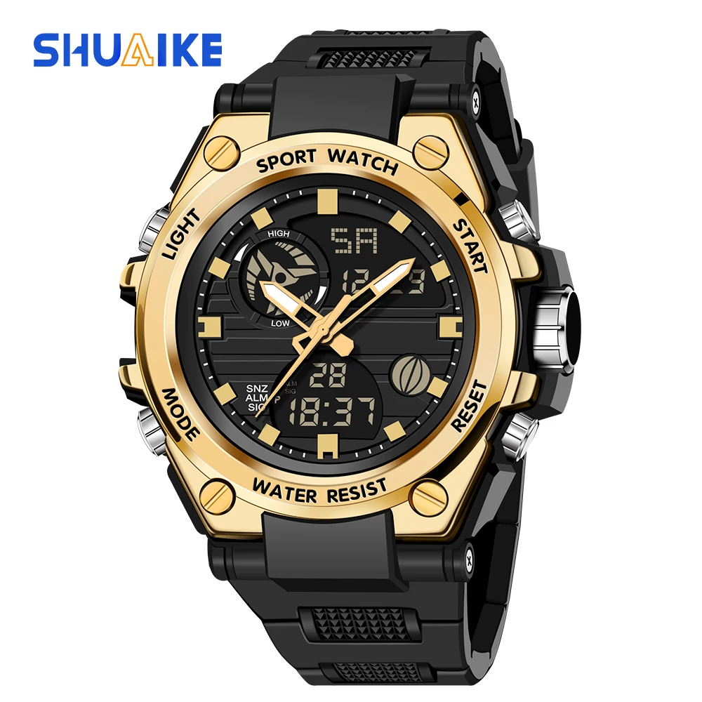 Männer Neue Metall Trendy Stil Dual Bewegung Kreative Design Uhr Outdoor Sport Wasserdichte Uhr