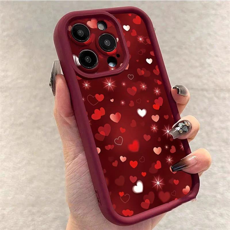 Funda de Teléfono con Brillantina y Corazón para iPhone 17 16 15 14 13 12 11 Pro Max X XS XR 7 8 Plus SE2 16E 17 Air, Antigolpes y Suave