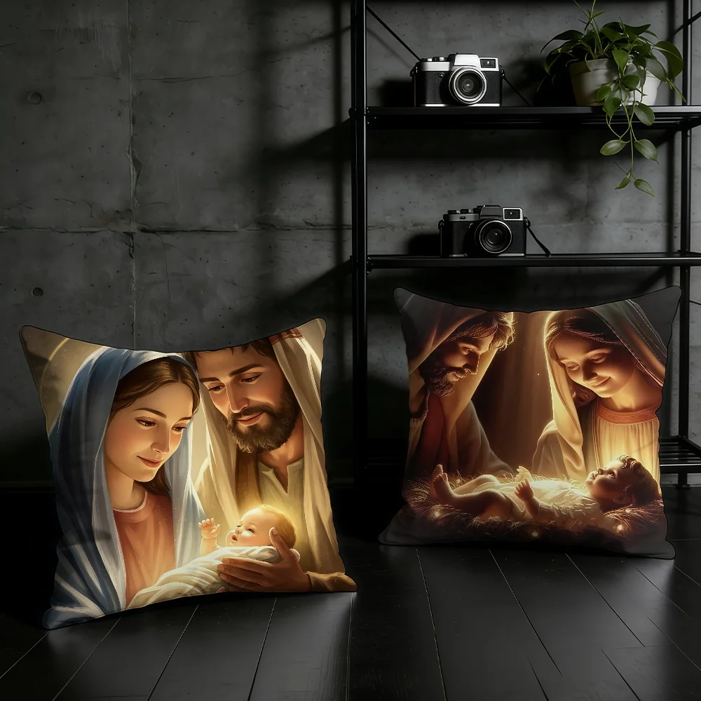 Jesus Nativity cushion cover Birthday Anniversary Gifts Double Sided Printed Zipper Cushion Cover Soft Skin Bedding