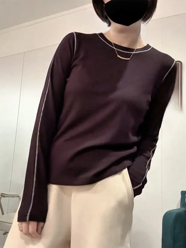 

Ele Color Blo round Ne Base irt Women's plus Size Versatile Slimming Top Autumn Winter New Arrival Camere Blend