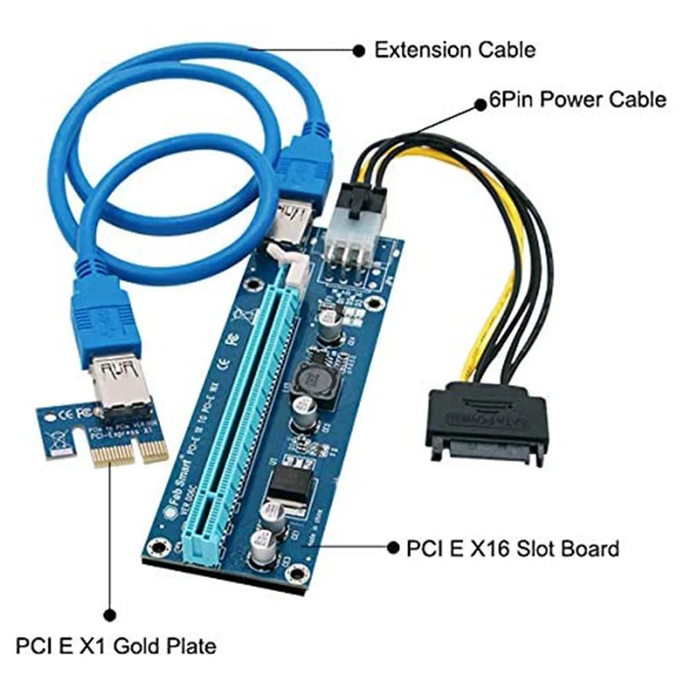 VO-2PCS VER006C PCI-E Riser Karte PCIE 1X Zu 16X Extender 60CM USB 3,0 Kabel SATA Zu 6Pin netzkabel Für GPU Bergbau
